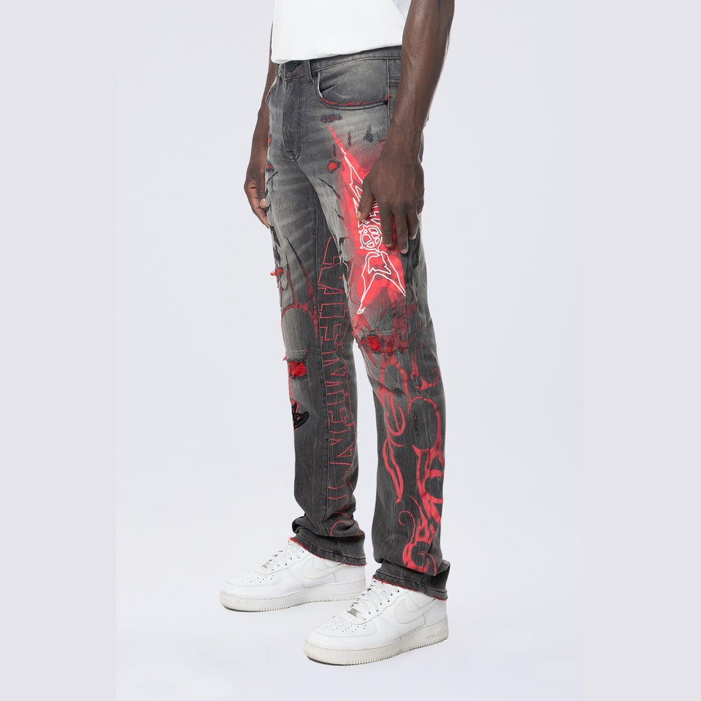 Smoke Rise Long Slim Tribal Print R&R Jean - Orca Grey