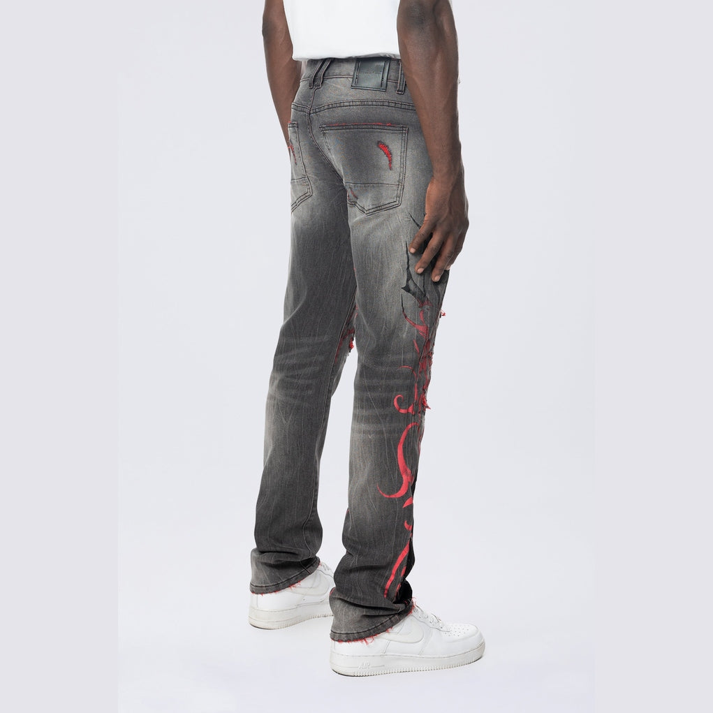 Smoke Rise Long Slim Tribal Print R&R Jean - Orca Grey