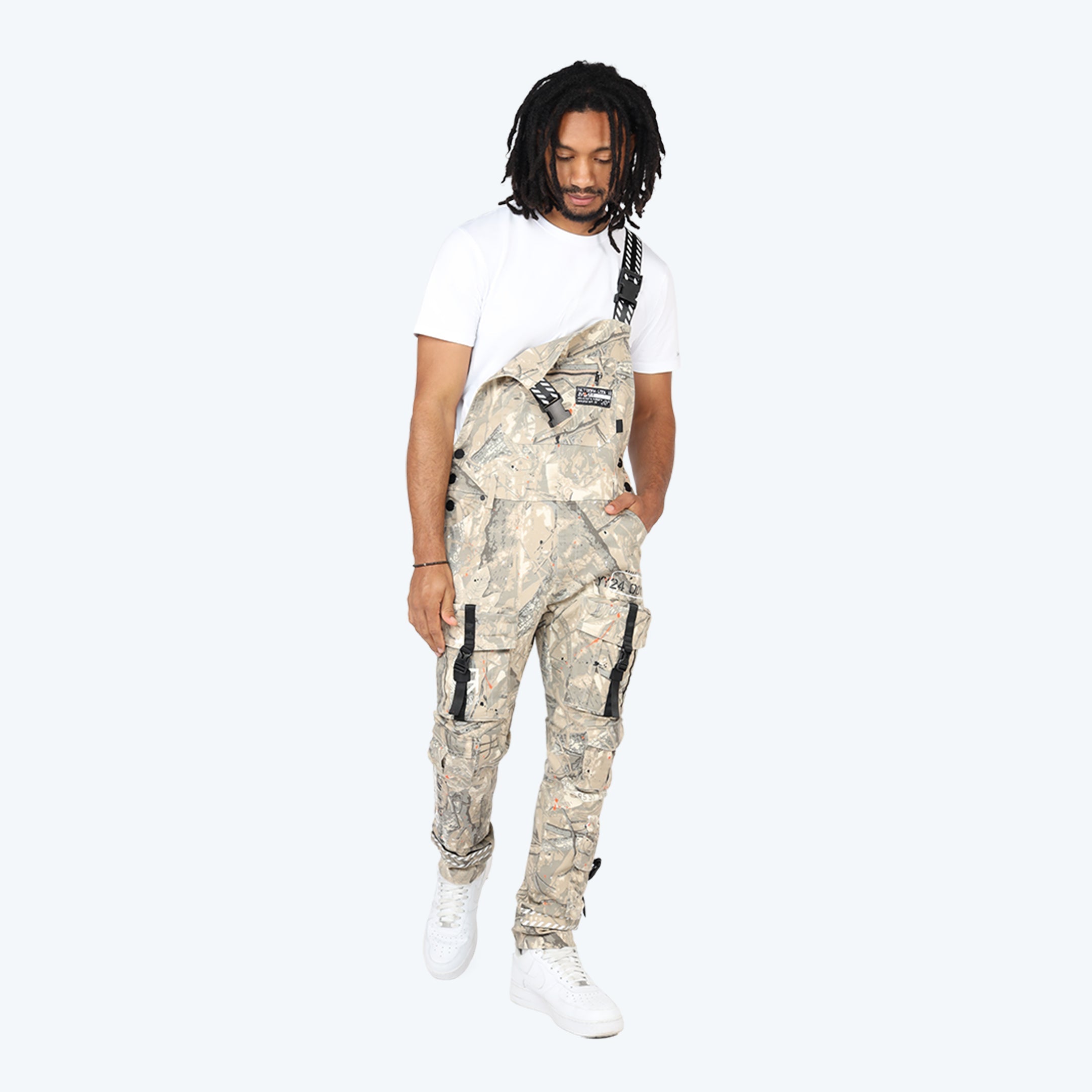 Slim Tapered Utility Twill Overalls - Khaki Hunting Camo