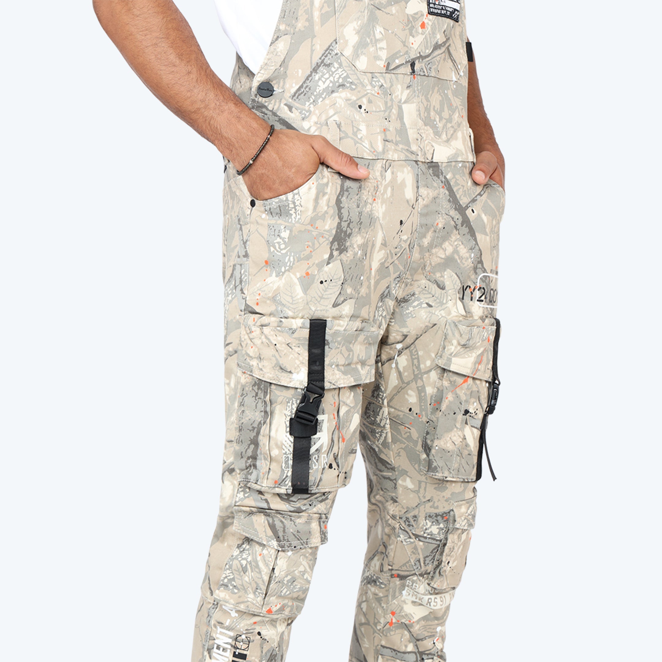 Slim Tapered Utility Twill Overalls - Khaki Hunting Camo