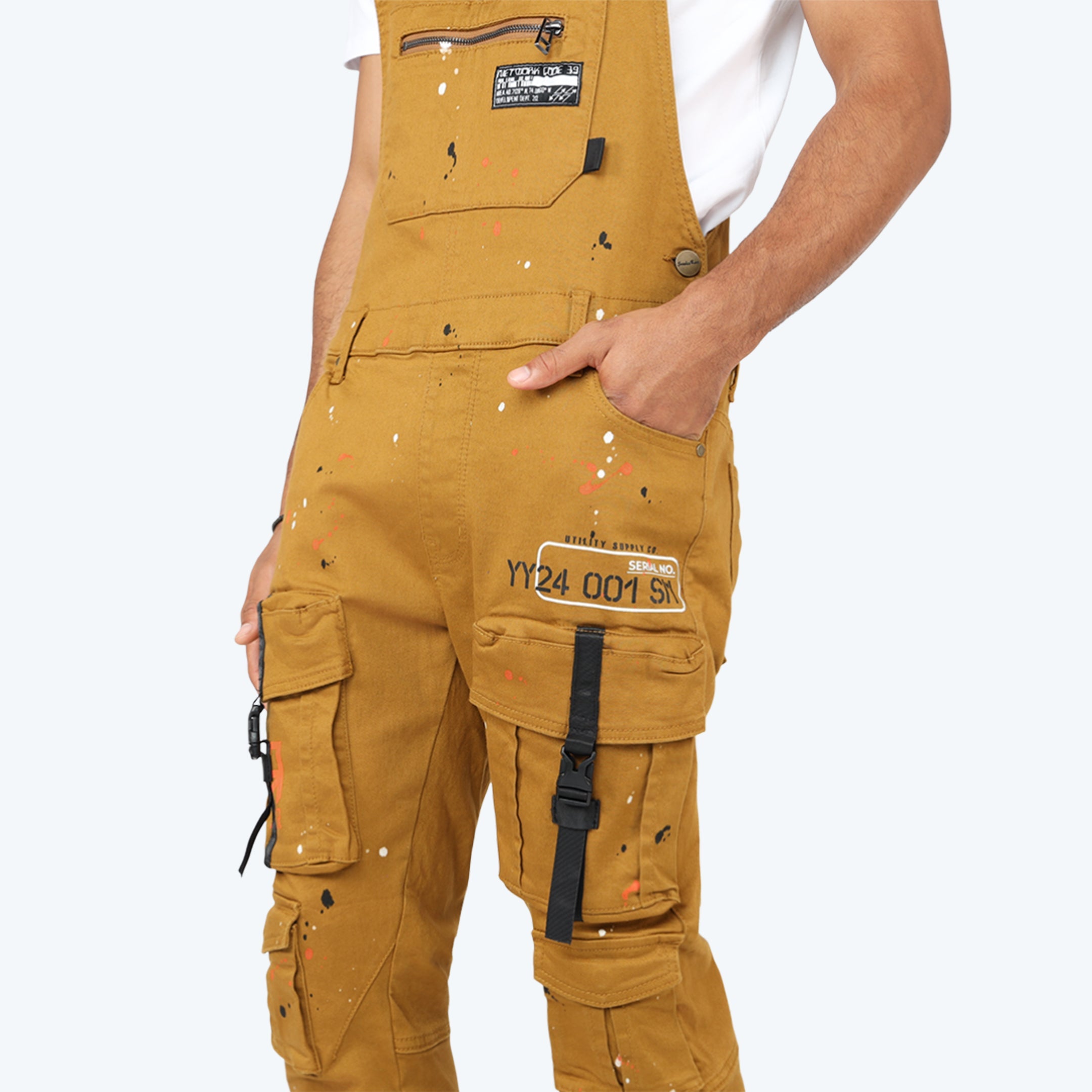 Slim Tapered Utility Twill Overalls - Wheat