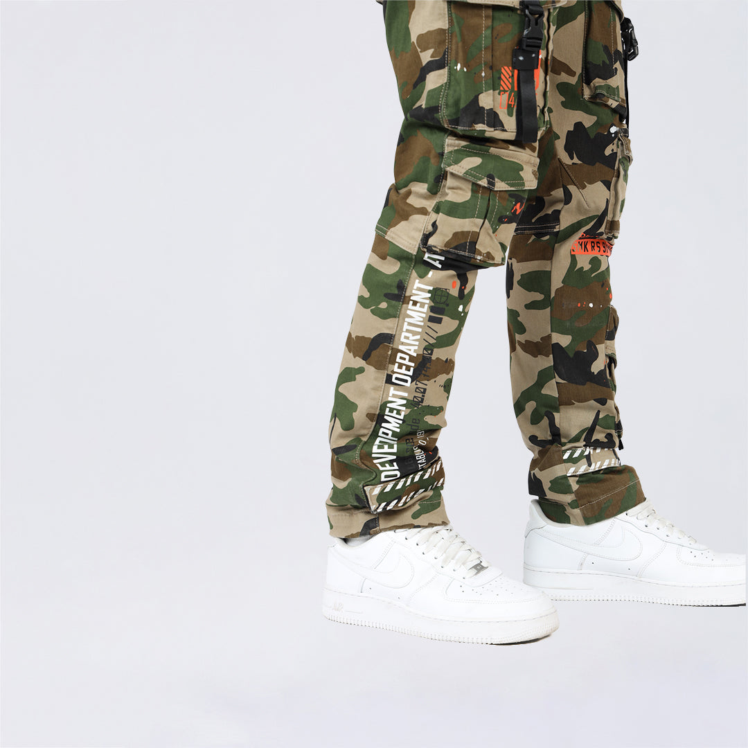 Slim Tapered Utility Twill Overalls - Wood Camo