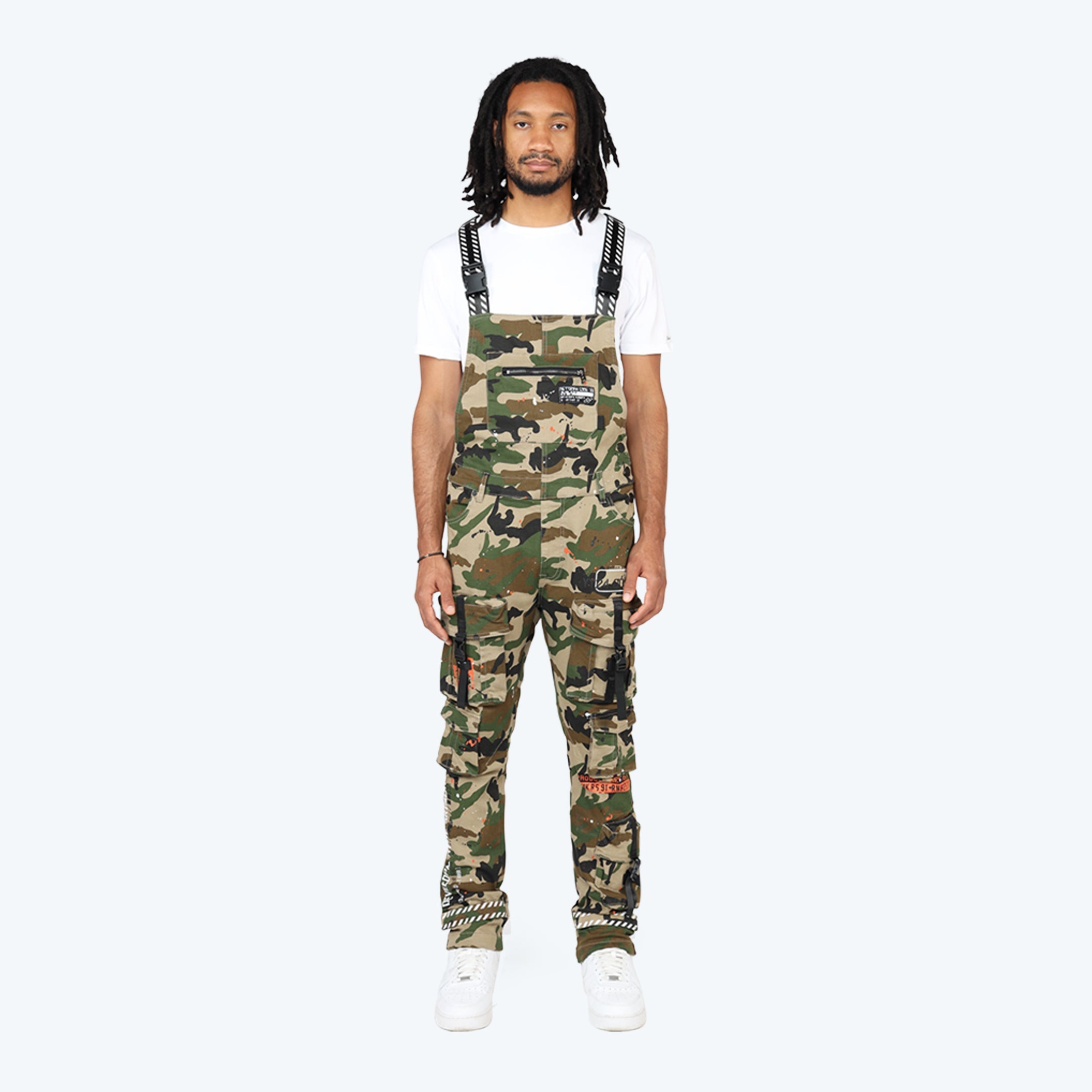Slim Tapered Utility Twill Overalls - Wood Camo