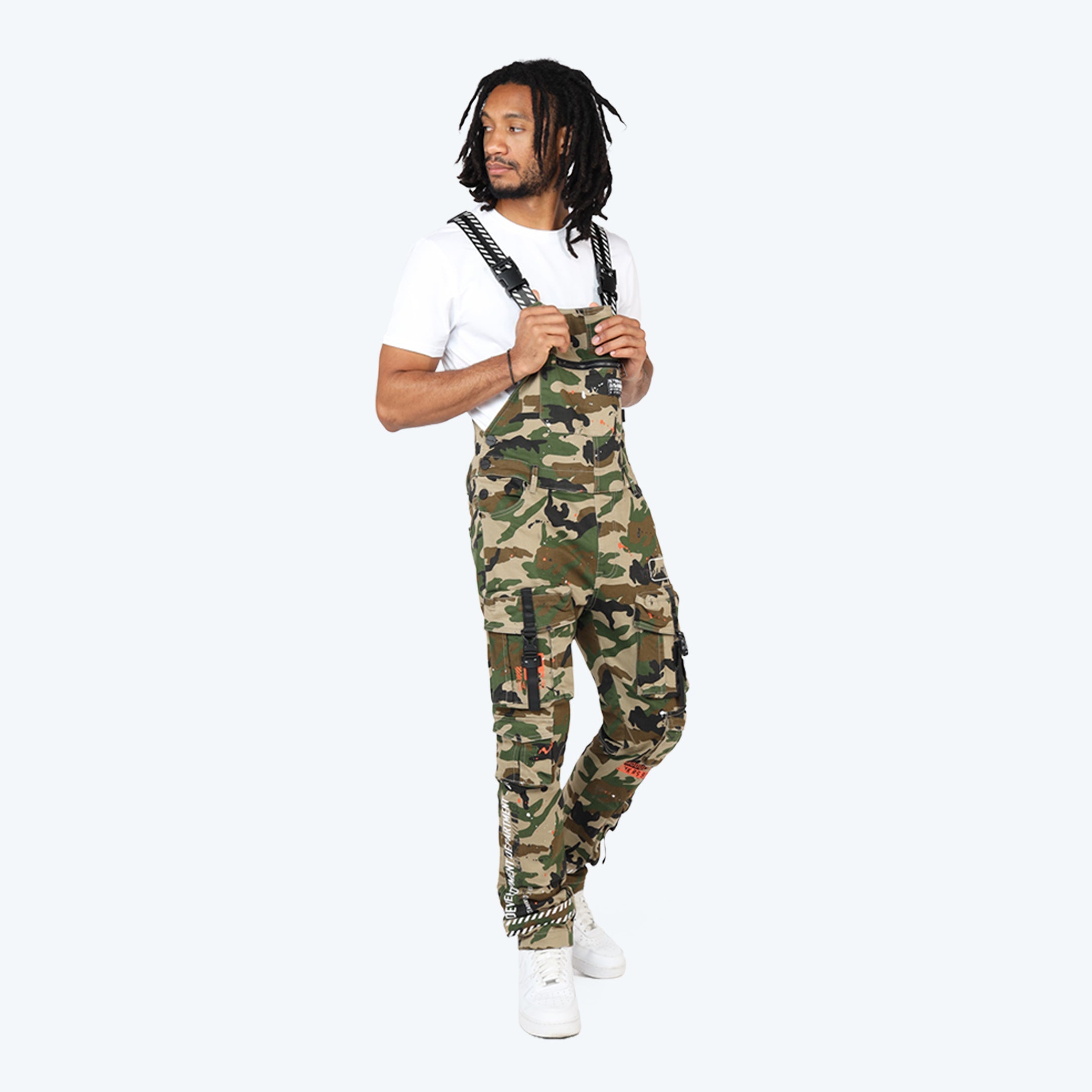Slim Tapered Utility Twill Overalls - Wood Camo