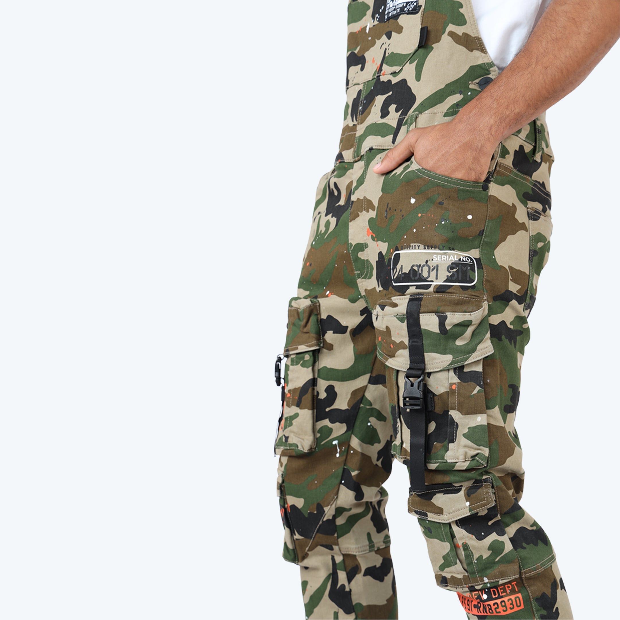 Slim Tapered Utility Twill Overalls - Wood Camo