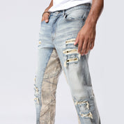 Long Khaki Hunting Camo Insert Jeans - Vanilla Blue