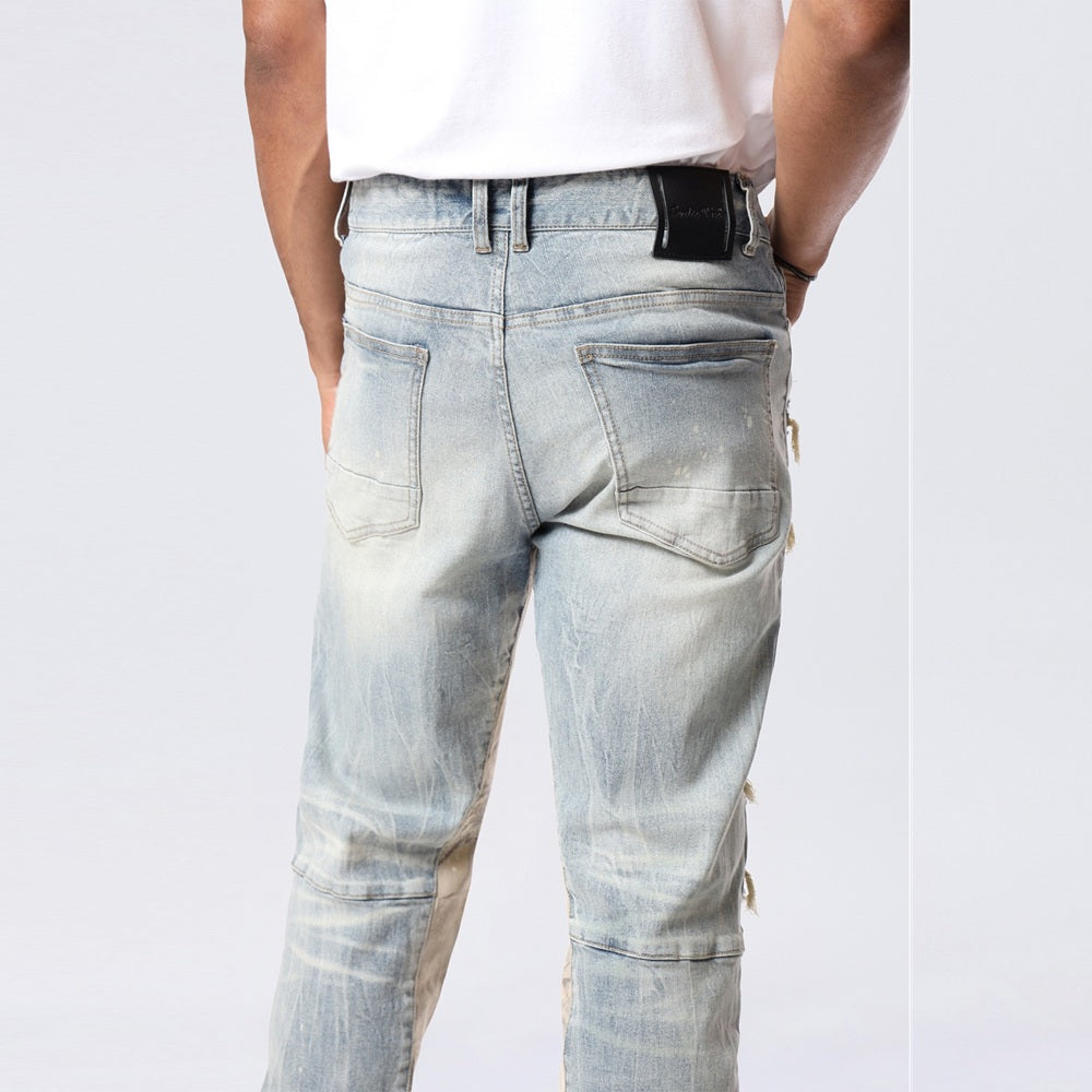 Long Khaki Hunting Camo Insert Jeans - Vanilla Blue