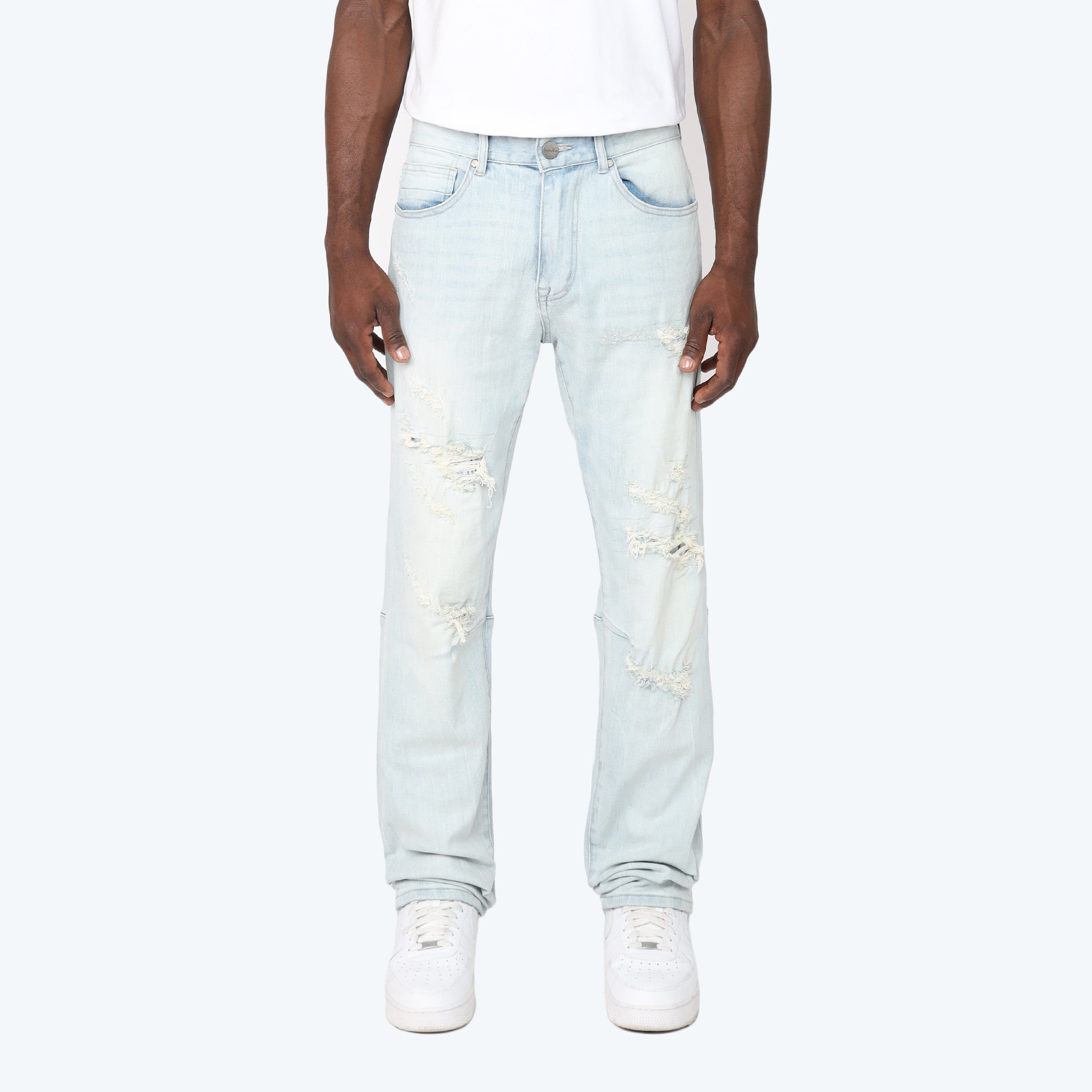Long Straight Vintage Washed Jeans