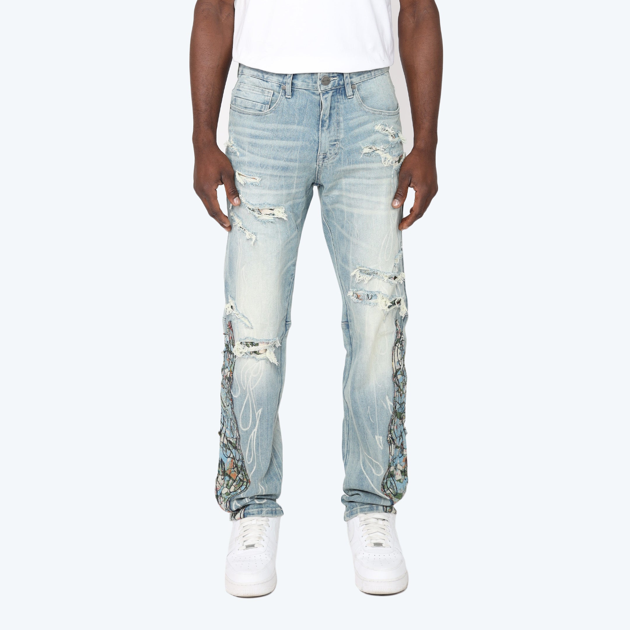Long Slim Flame Tapestry Jeans