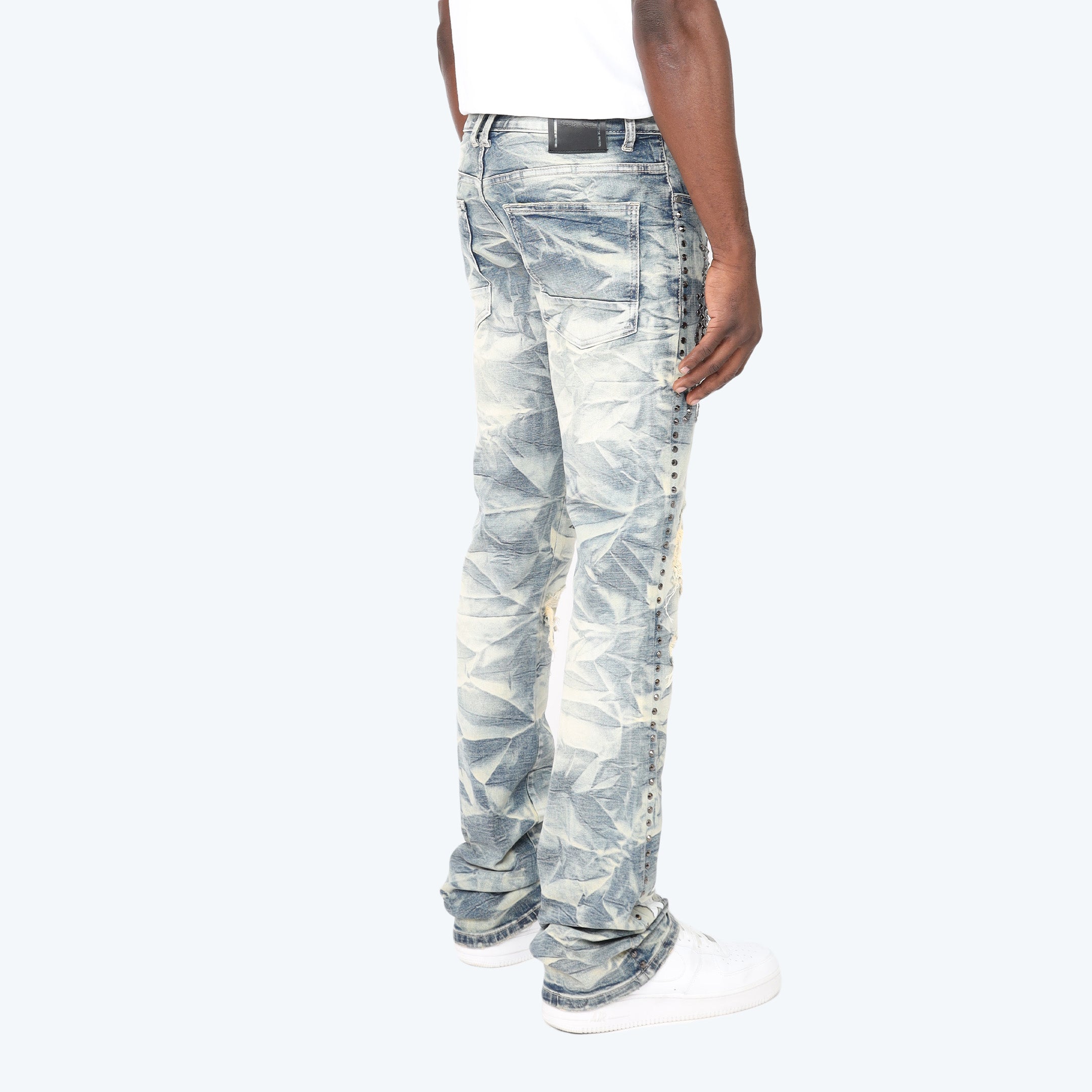 Stacked Flared Maximalist Studded R&R Jeans