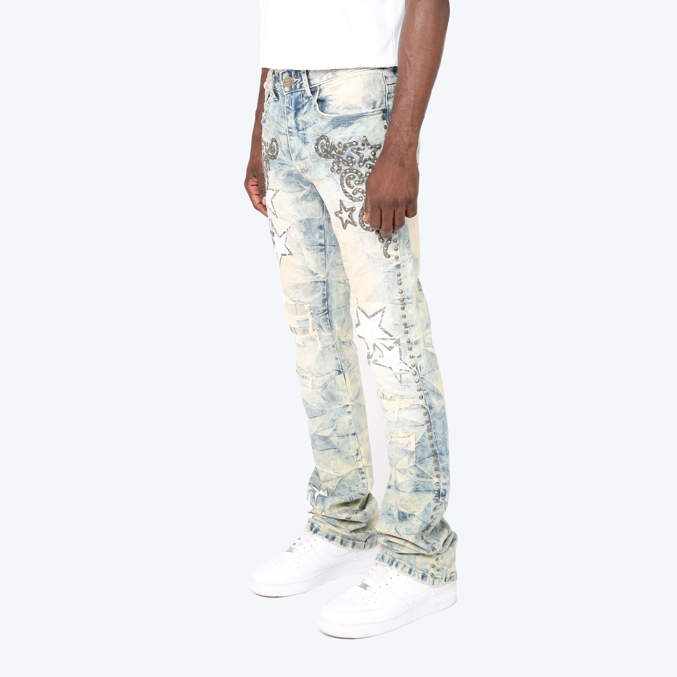 Stacked Flared Maximalist Studded R&R Jeans