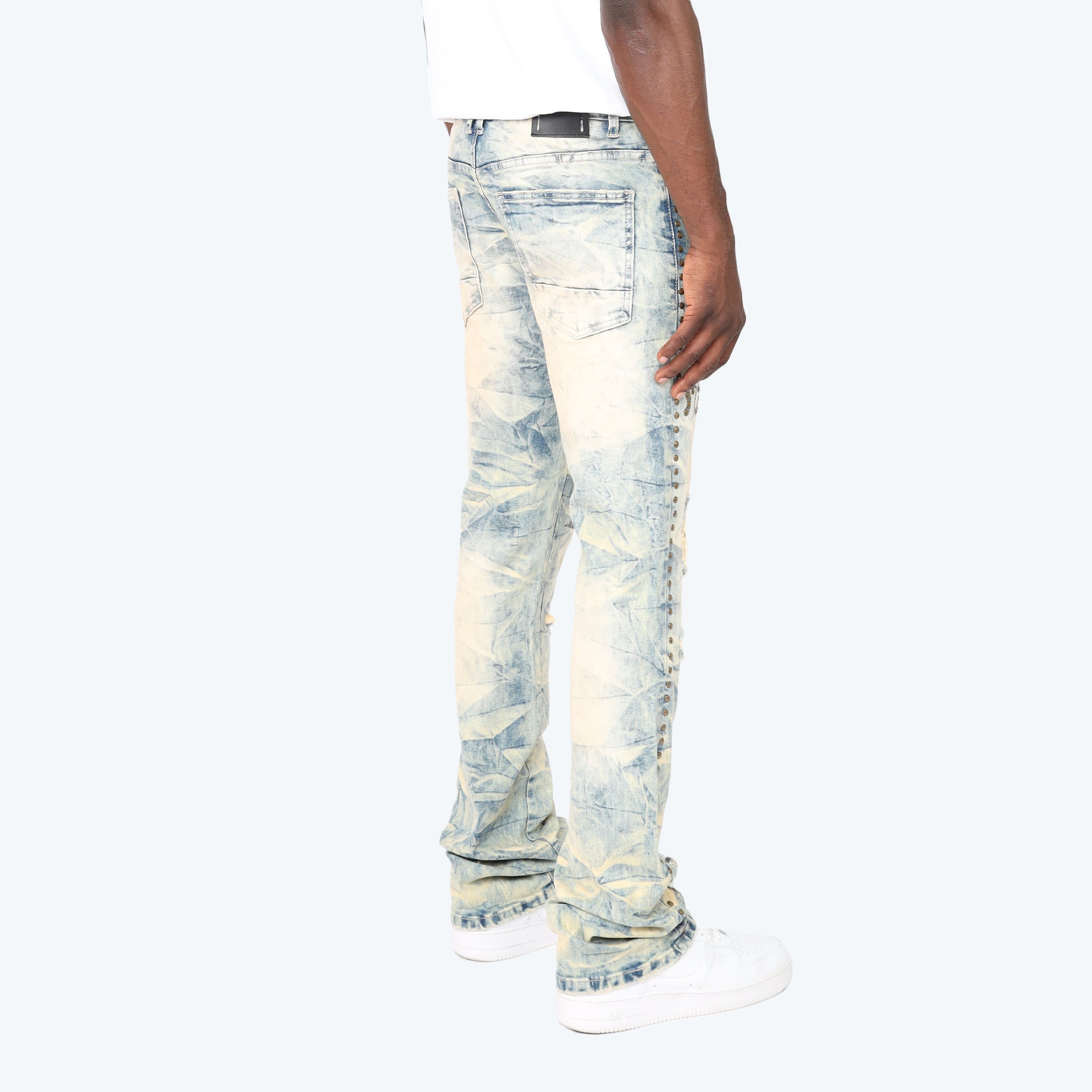 Stacked Flared Maximalist Studded R&R Jeans