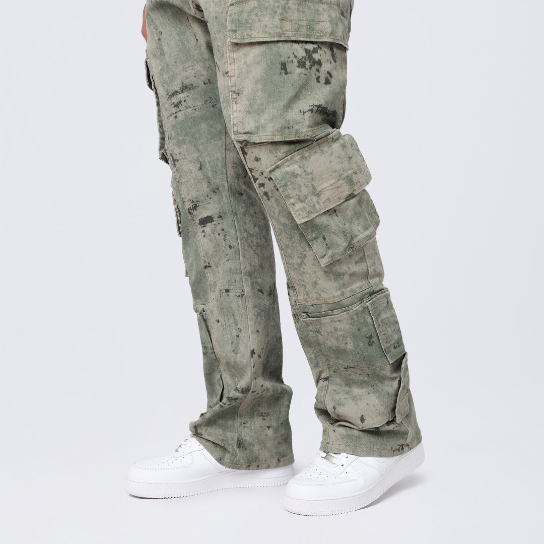 Big and Tall - Utility Splatter Print Twill Pants - Solar Olive