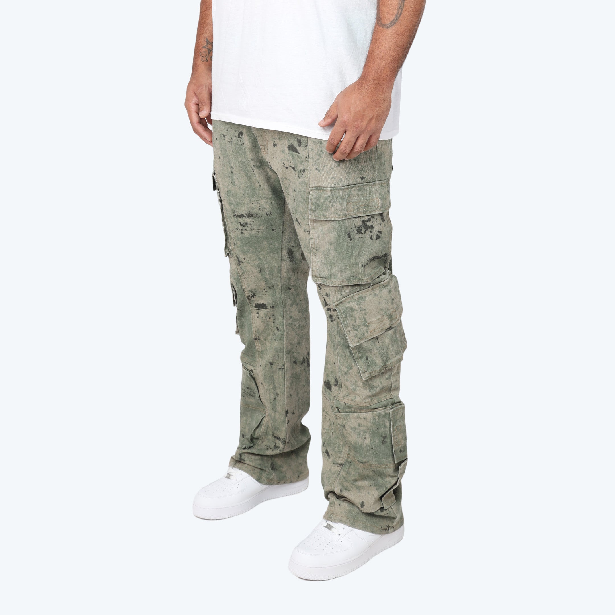 Big and Tall - Utility Splatter Print Twill Pants - Solar Olive