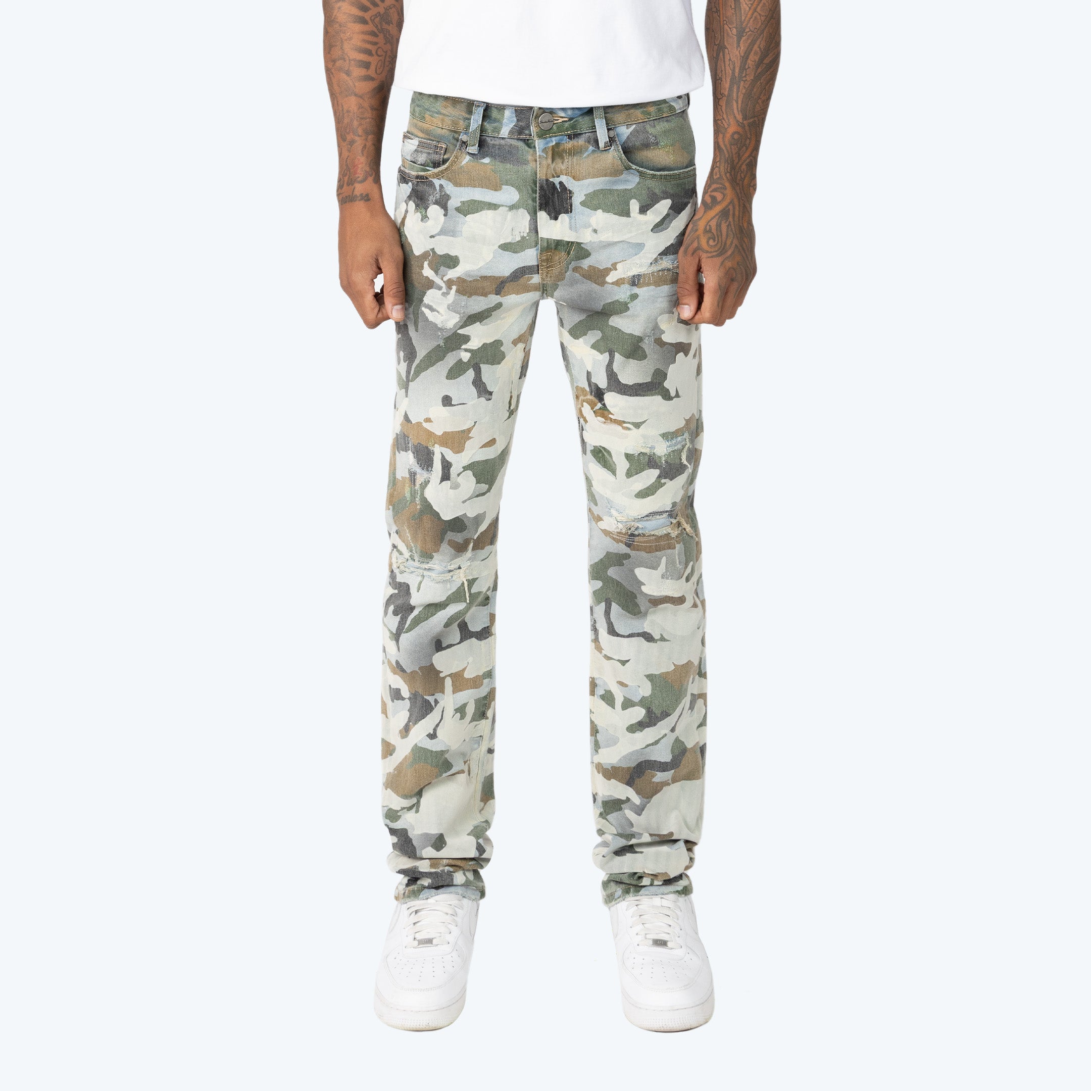Long Straight Camo Flocked Jeans
