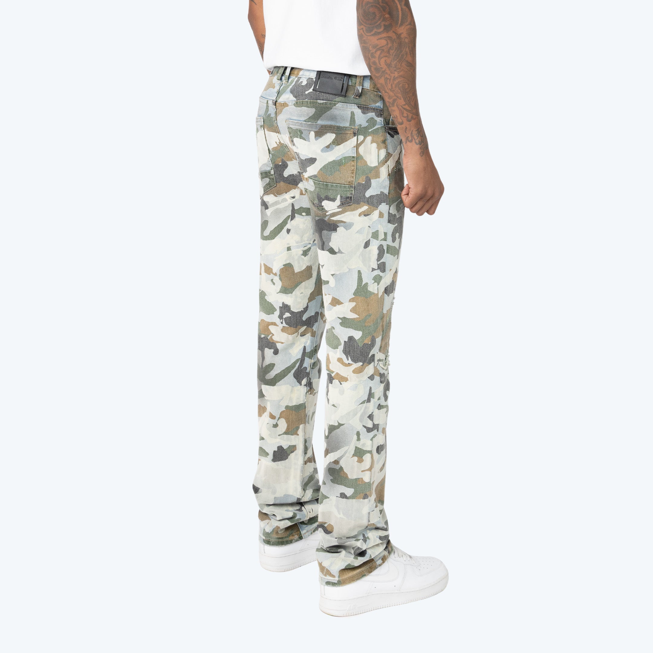 Long Straight Camo Flocked Jeans