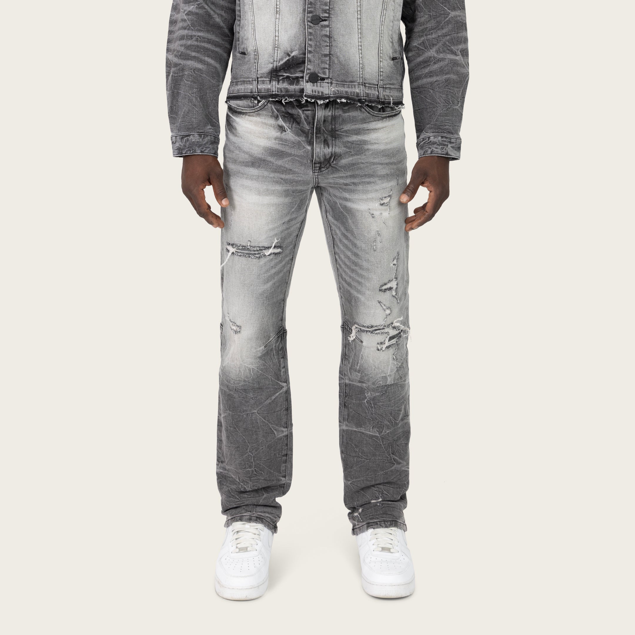 Straight Heavy Whisker Effect Jeans - Astro Black