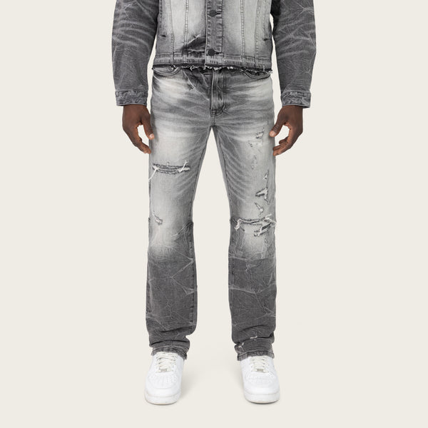 Straight Heavy Whisker Effect Jeans - Astro Black