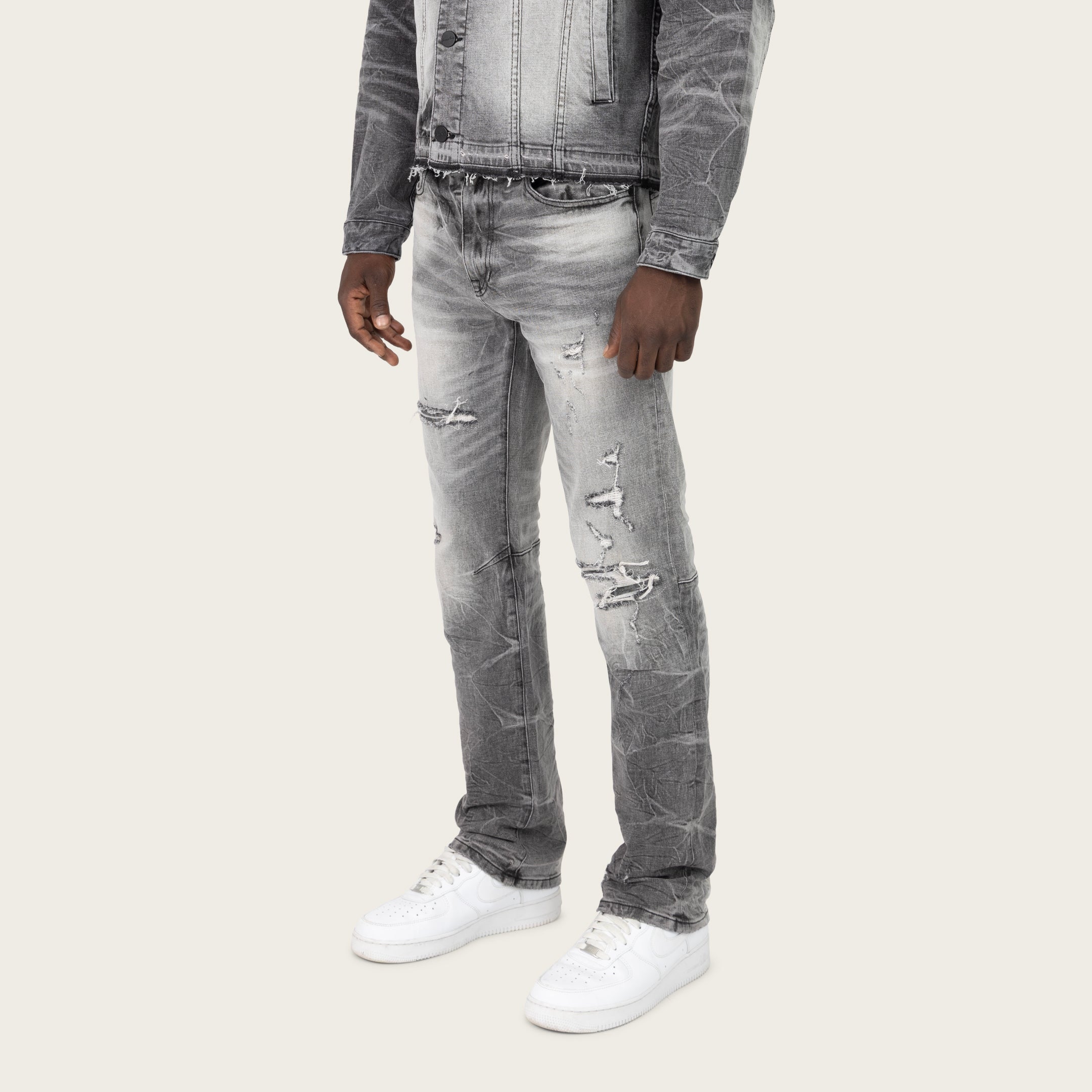 Straight Heavy Whisker Effect Jeans - Astro Black