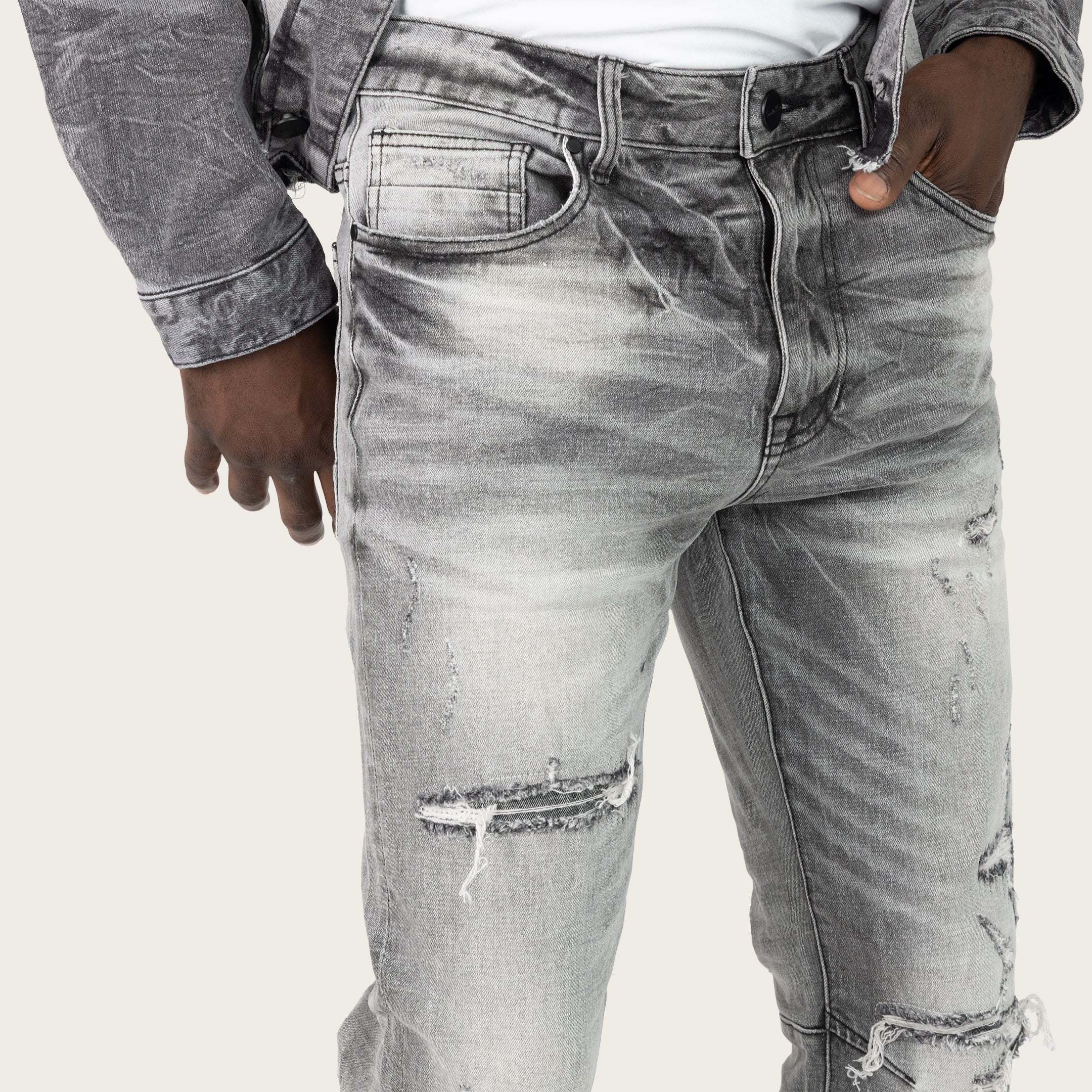 Straight Heavy Whisker Effect Jeans - Astro Black