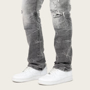 Straight Heavy Whisker Effect Jeans - Astro Black