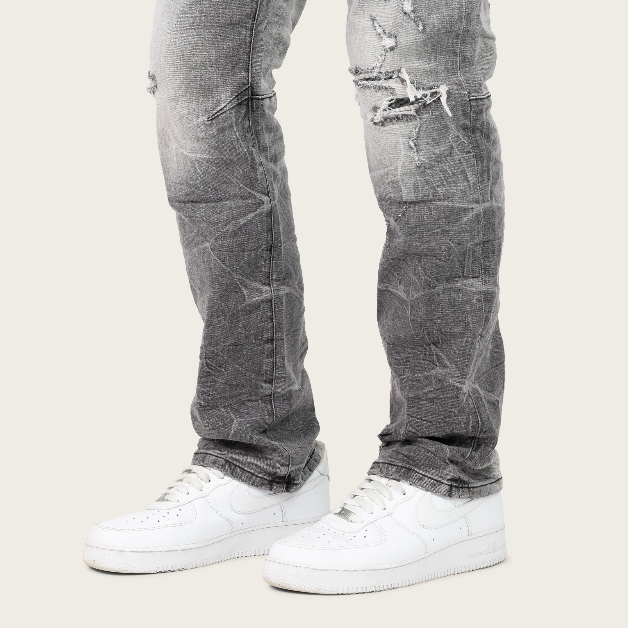 Straight Heavy Whisker Effect Jeans - Astro Black