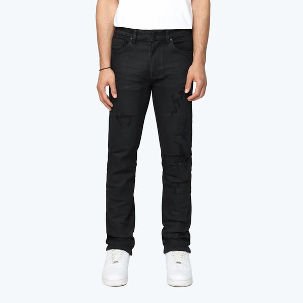Straight Heavy Whisker Effect Jeans - Glow Black