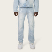 Straight Heavy Whisker Effect Jeans - Kori Blue