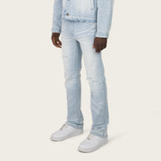 Straight Heavy Whisker Effect Jeans - Kori Blue