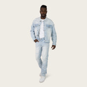 Straight Heavy Whisker Effect Jeans - Kori Blue