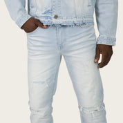 Straight Heavy Whisker Effect Jeans - Kori Blue