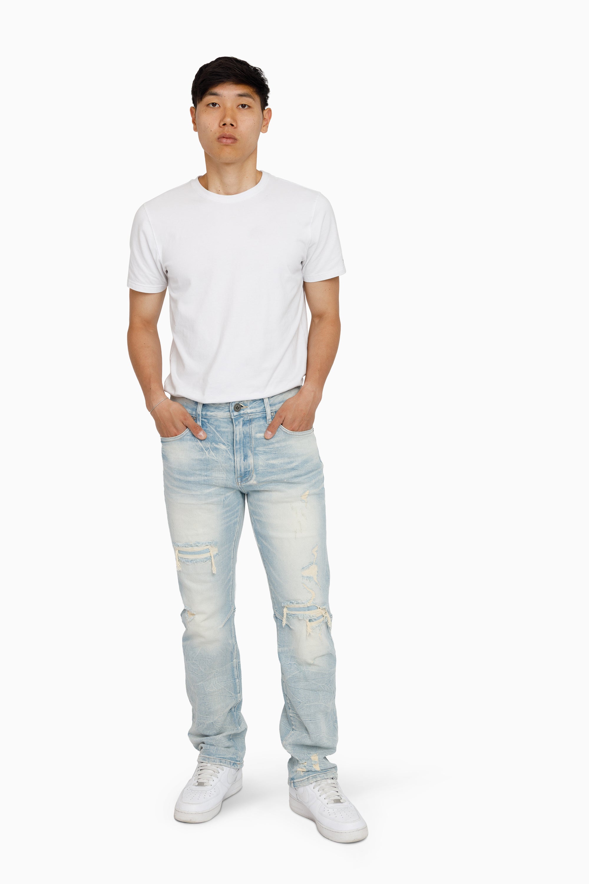 Heavy Whisker Effect Jeans - Lily Blue