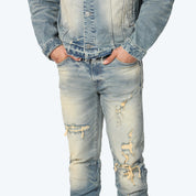 Straight Heavy Whisker Effect Jeans - Owens Blue