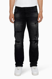 Heavy Whisker Effect Jeans - Tetra Black