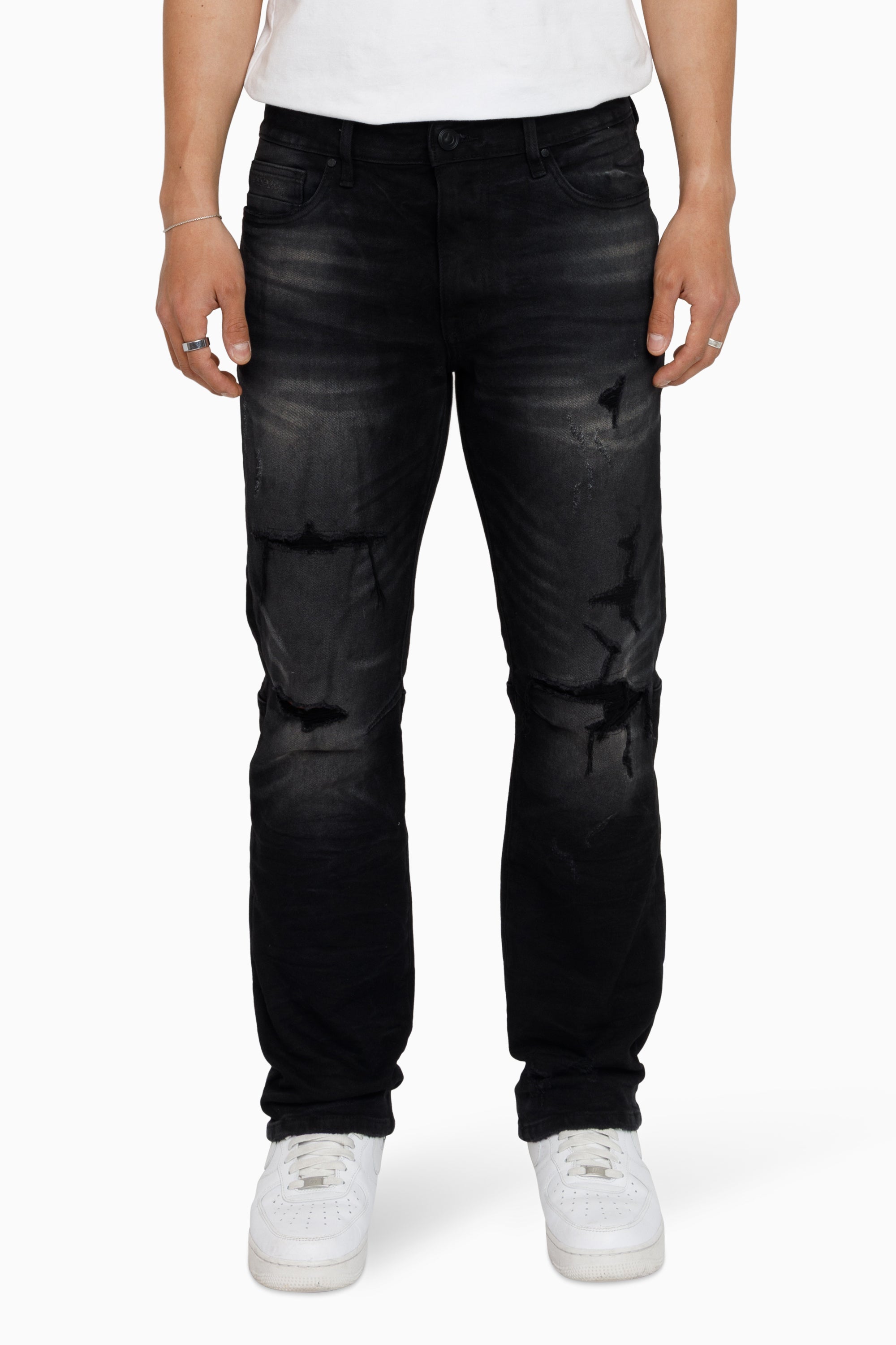 Heavy Whisker Effect Jeans - Tetra Black