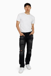 Heavy Whisker Effect Jeans - Tetra Black