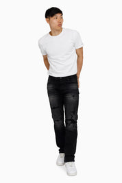 Heavy Whisker Effect Jeans - Tetra Black