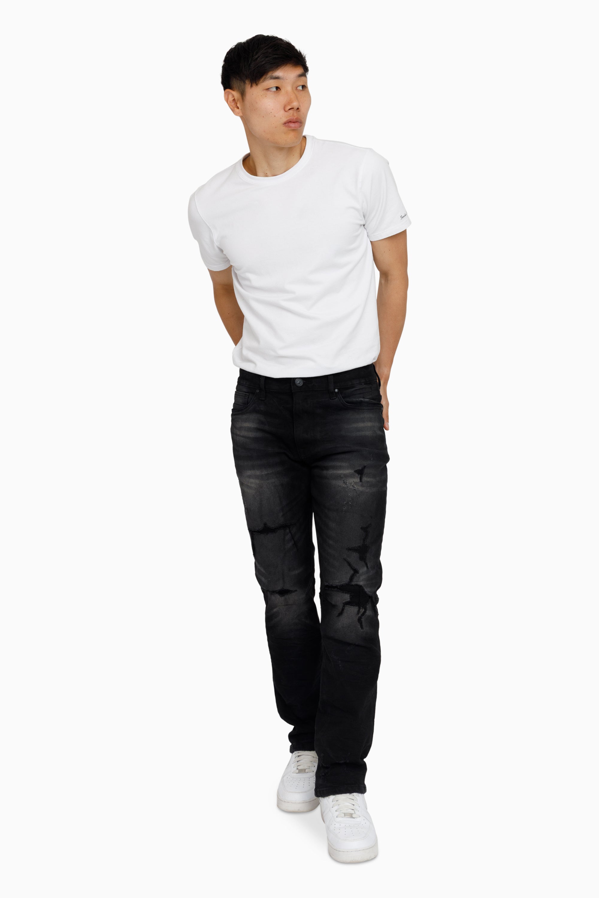 Heavy Whisker Effect Jeans - Tetra Black