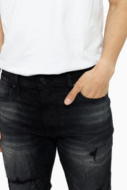 Heavy Whisker Effect Jeans - Tetra Black