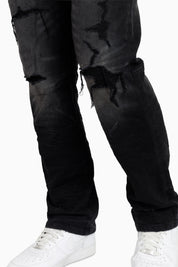 Heavy Whisker Effect Jeans - Tetra Black
