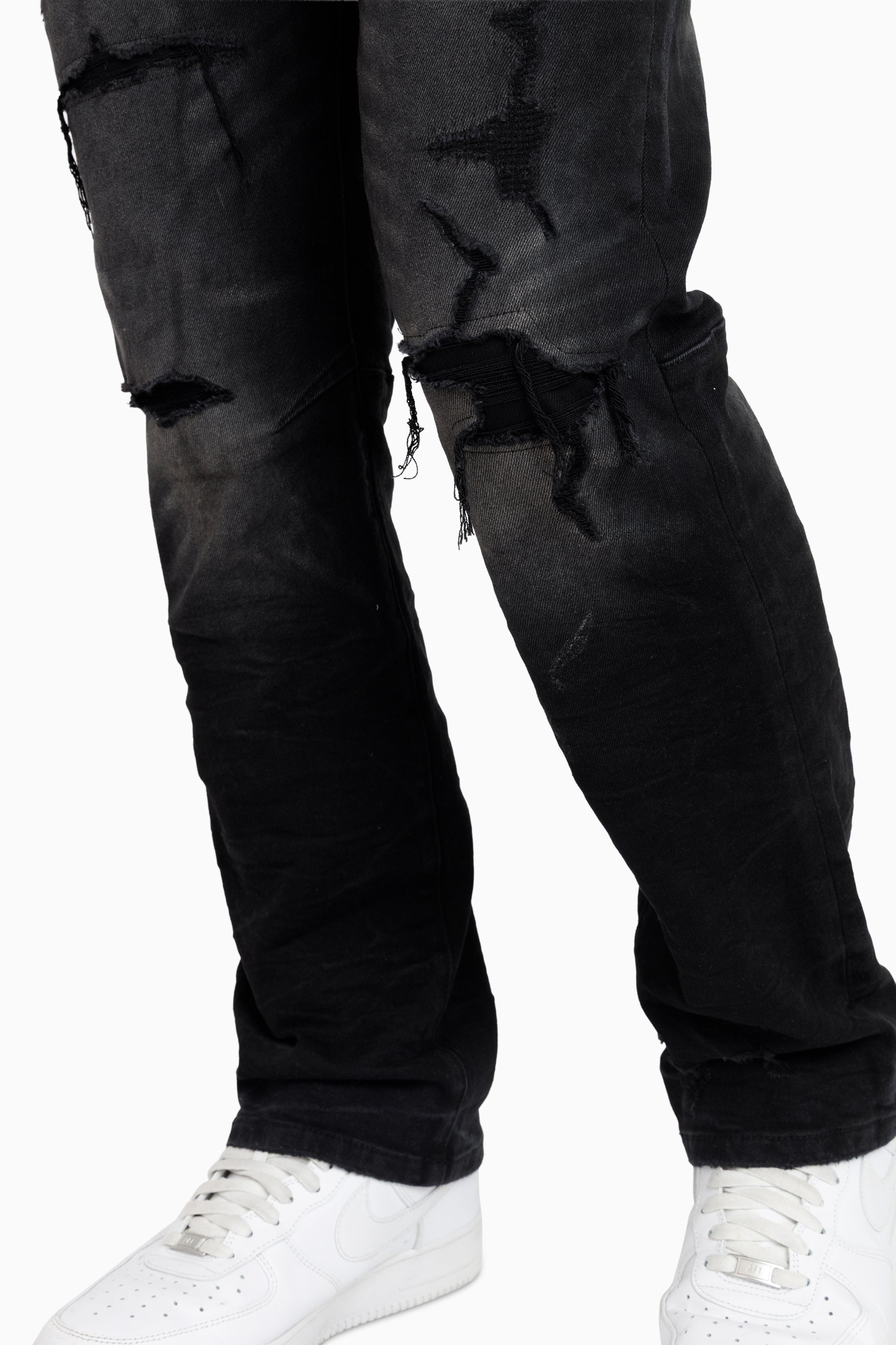 Heavy Whisker Effect Jeans - Tetra Black