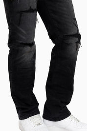 Heavy Whisker Effect Jeans - Tetra Black