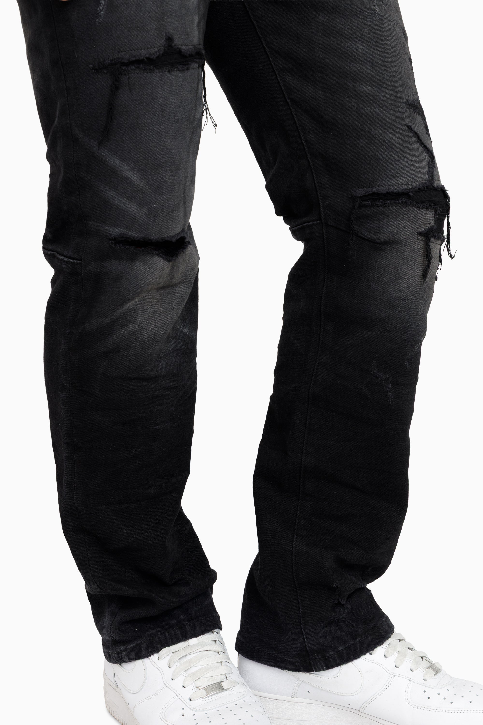 Heavy Whisker Effect Jeans - Tetra Black
