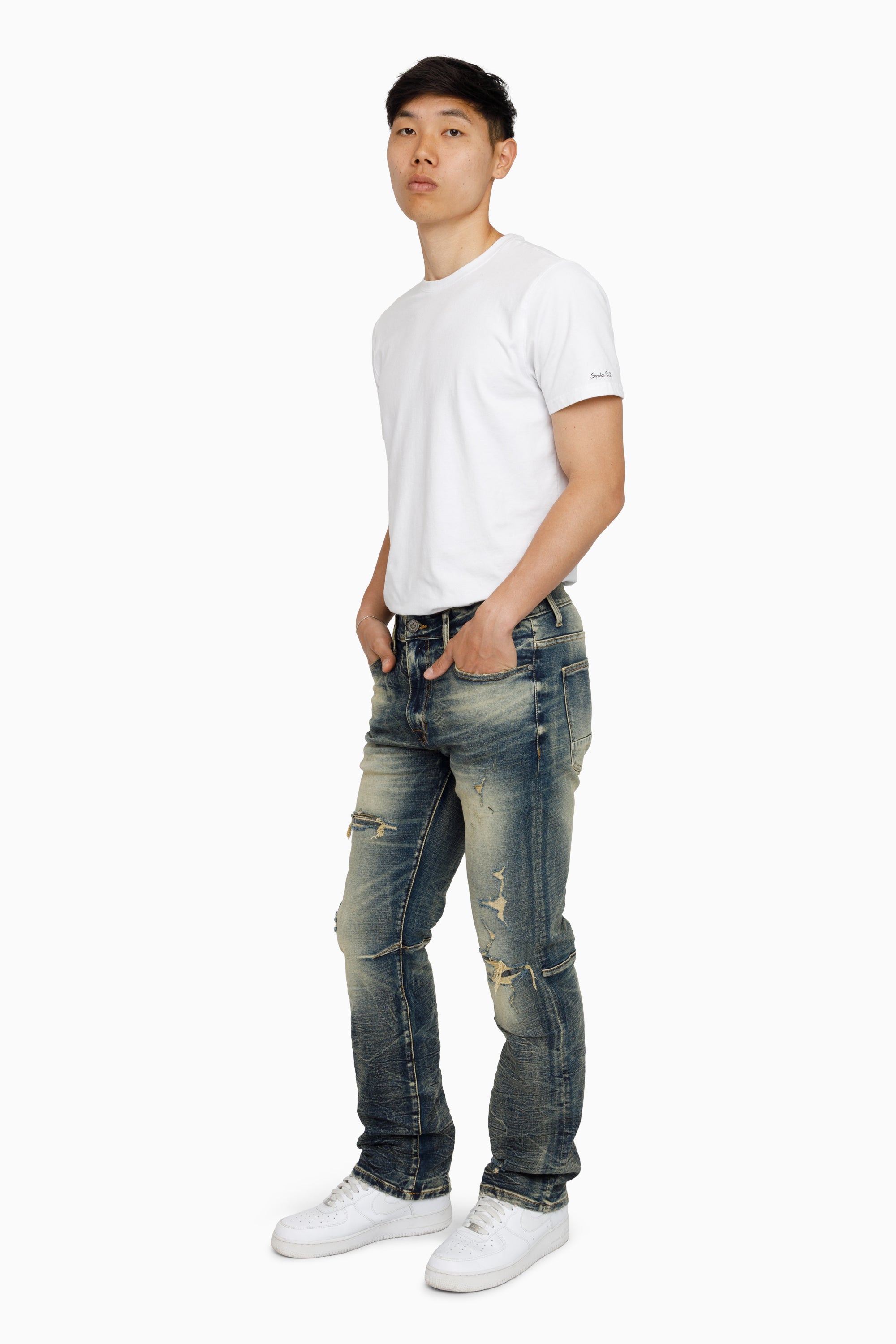 Heavy Whisker Effect Jeans - Vail Blue