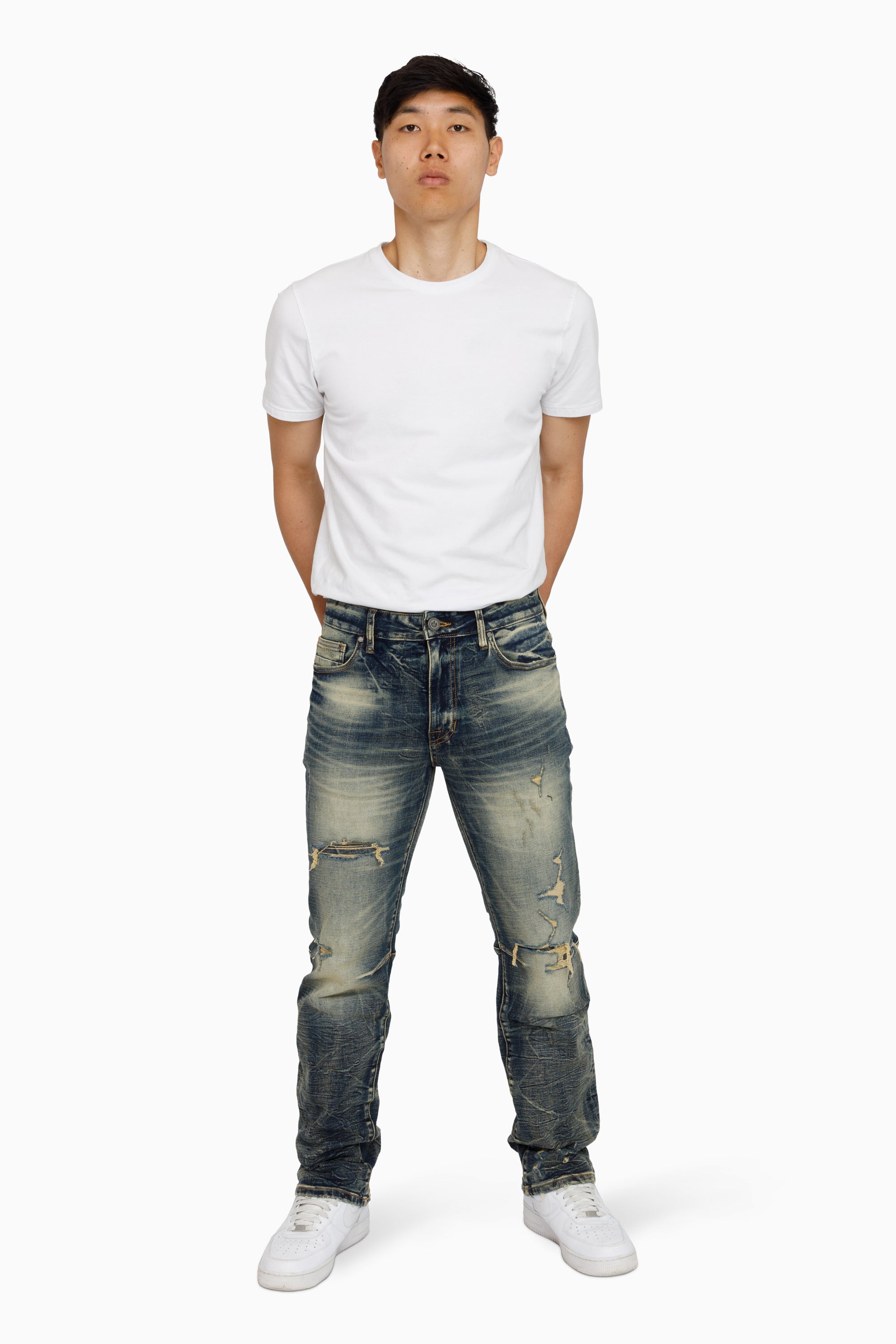 Heavy Whisker Effect Jeans - Vail Blue