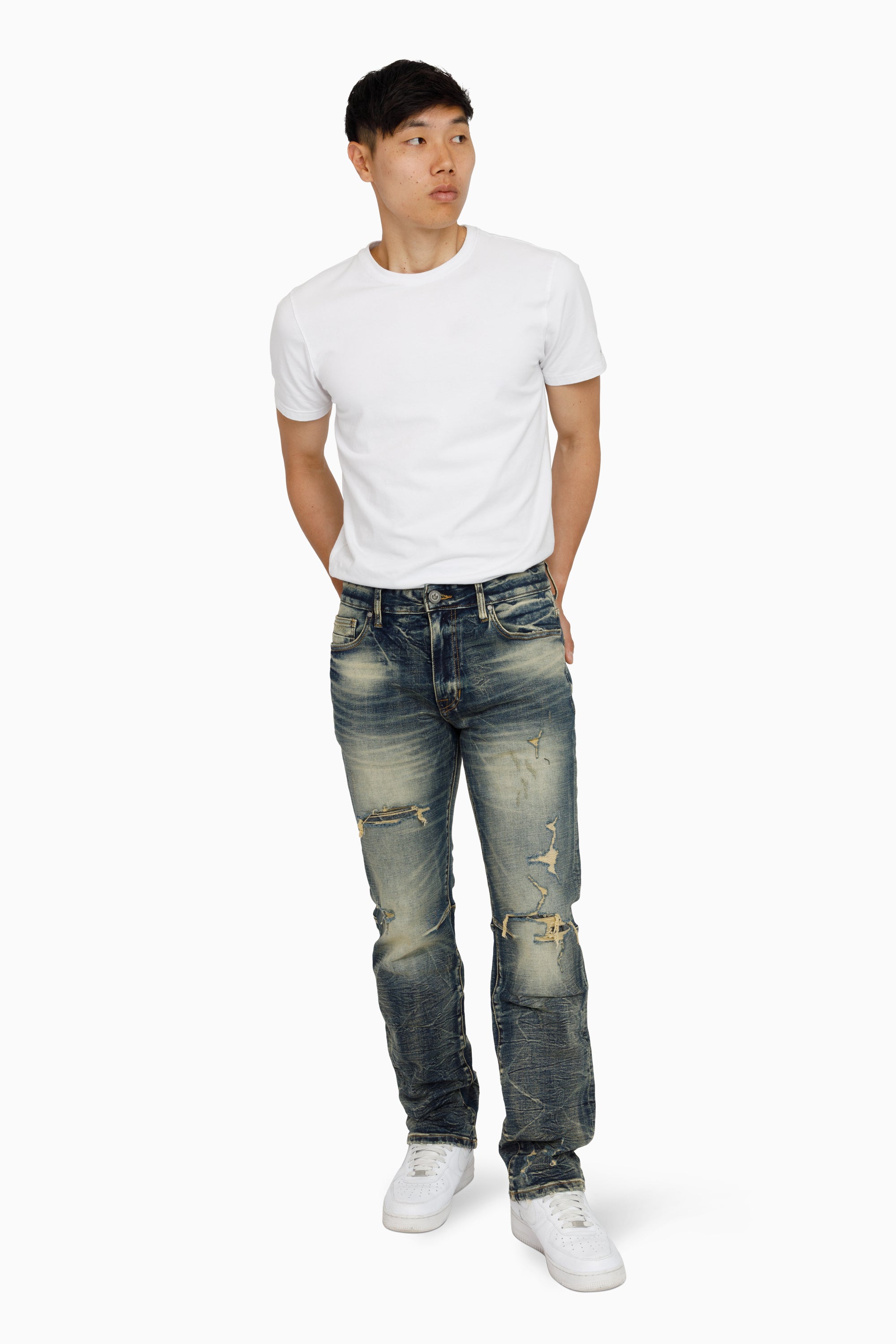 Heavy Whisker Effect Jeans - Vail Blue