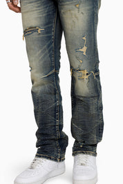Heavy Whisker Effect Jeans - Vail Blue