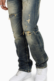 Heavy Whisker Effect Jeans - Vail Blue