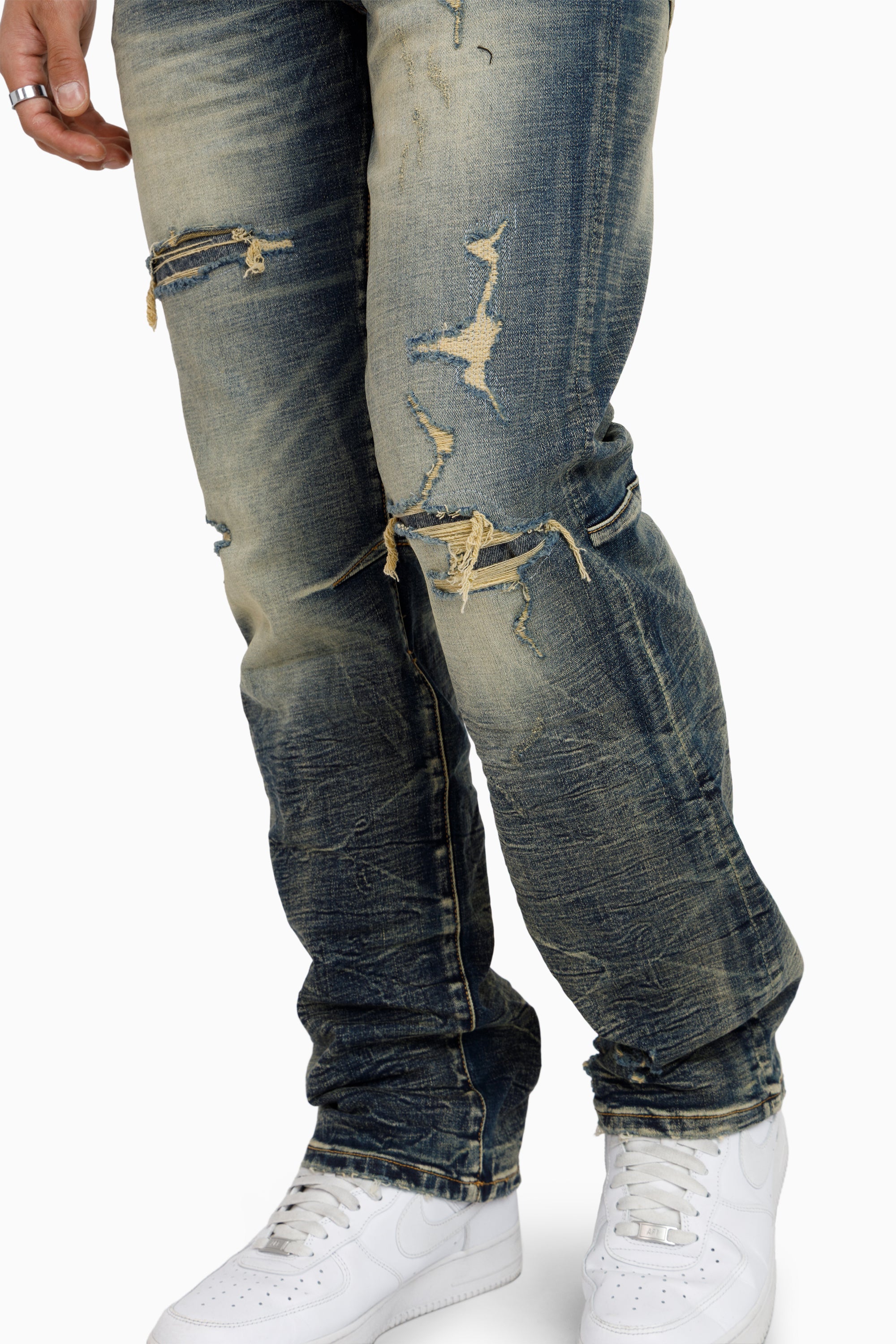 Heavy Whisker Effect Jeans - Vail Blue