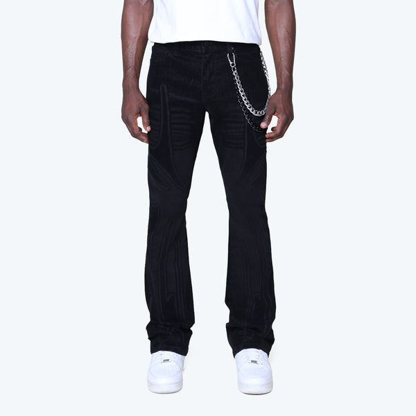 Lazy Stacked Field Flocked Jeans - Dorset Black